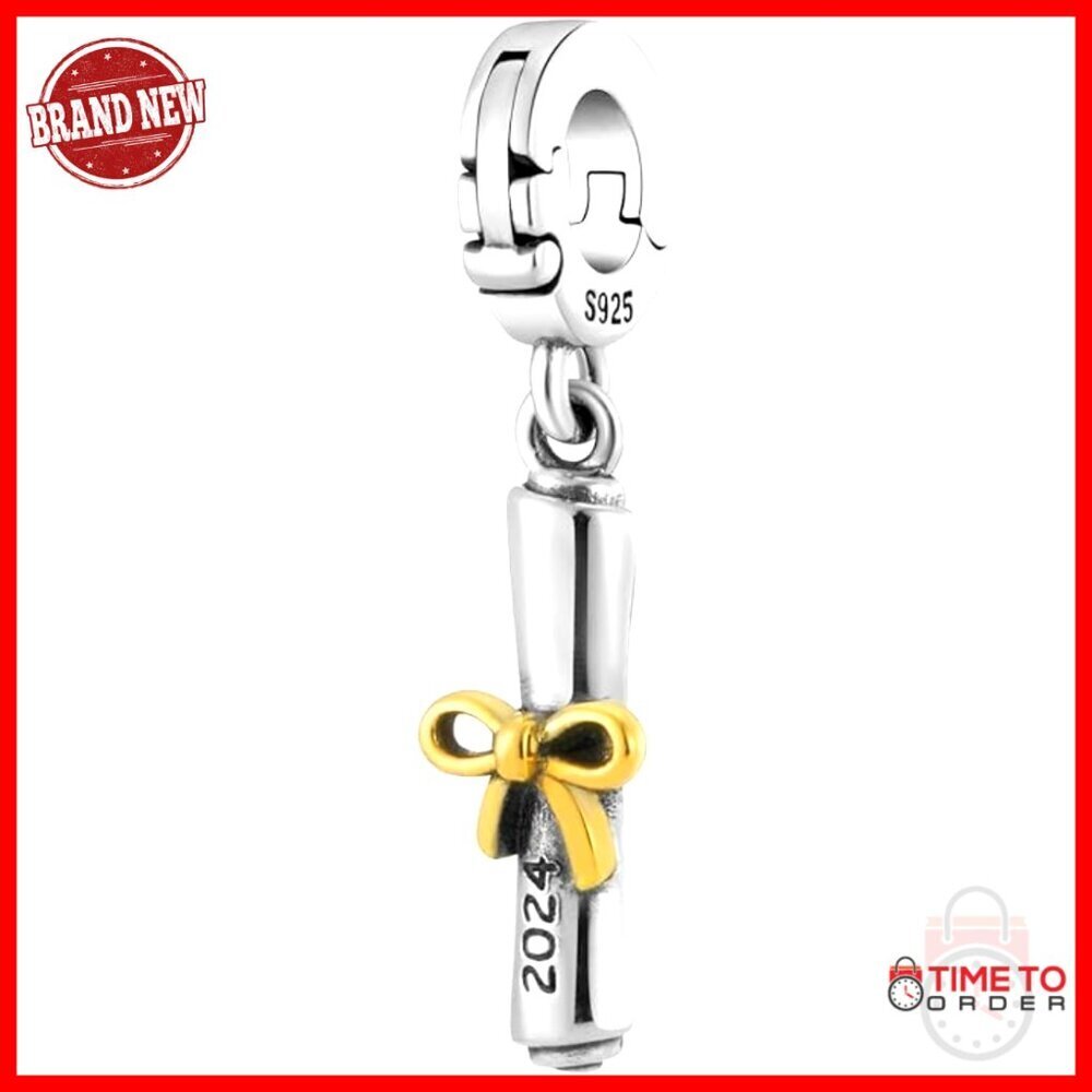 2024 Graduation Charm 925 Sterling Silver Gold Plated Pandora Compatible